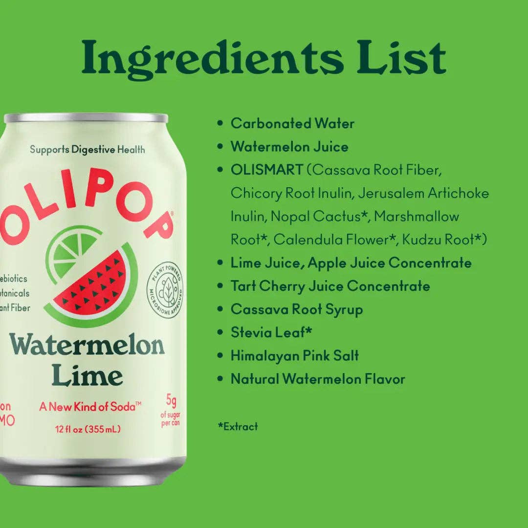 OLIPOP Prebiotic Soda, Watermelon Lime