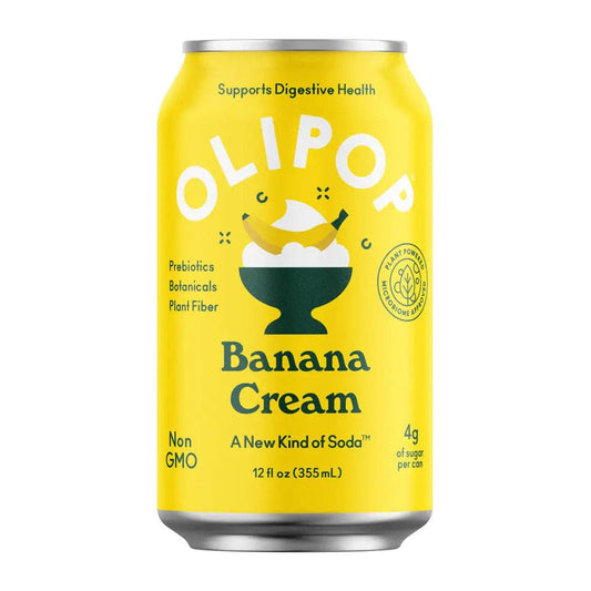 OLIPOP Prebiotic Soda, Banana Cream, 12 fl oz, 12 Pack