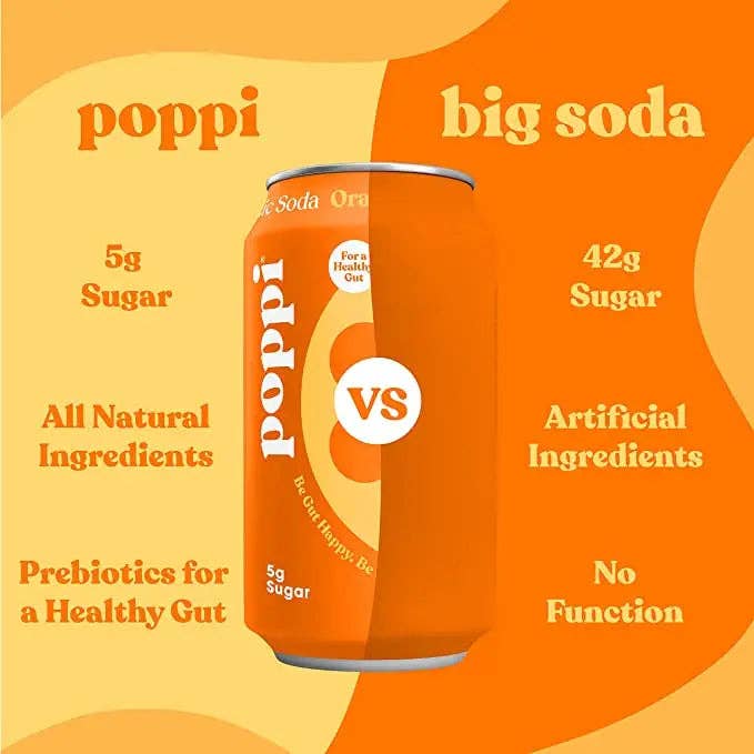 POPPI Sparkling Prebiotic Orange Soda, case 12ct