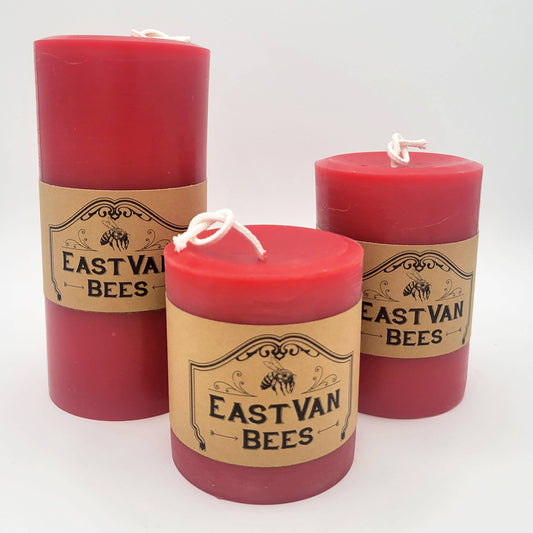 3" Wide 100% Beeswax Pillar Candle in Red