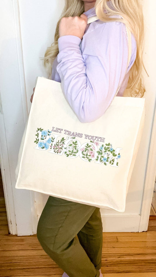 Let Trans Youth Bloom Canvas Tote Bag