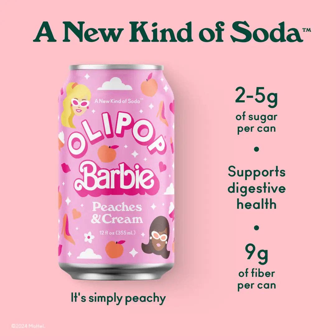 OLIPOP Prebiotic Soda, Barbie Peaches & Cream