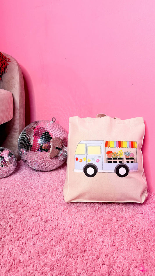 Rainbow Flower Market Truck Canvas Tote Bag